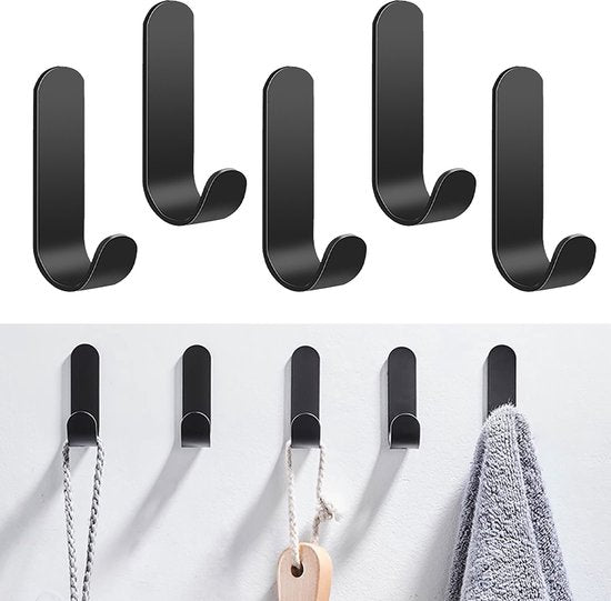 YONO Ophanghaken Zelfklevend Pro - Plakhaakjes - Ophanghaakjes - Haak voor Wand - Muur - Deur - 5 Stuks - Zwart