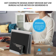 YONO Aluminium Laptop Standaard Verticaal XL – Verticale Houder voor Bureau / Tablet / Telefoon / Macbook - Zilver