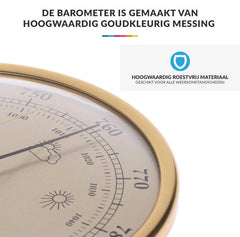 Luxe Barometer Weerstation met Thermometer en Hygrometer – Messing Goudkleurig – Voor Binnen en Buiten