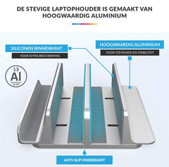 YONO Aluminium Laptop Standaard Verticaal XL – Verticale Houder voor Bureau / Tablet / Telefoon / Macbook - Zilver