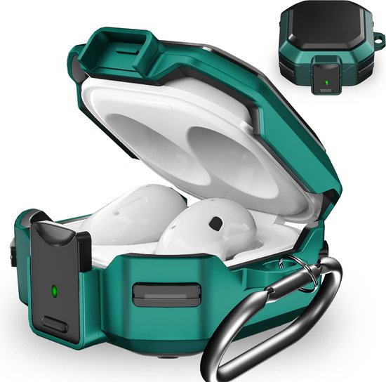 YONO Armor Hard Case geschikt voor Samsung Galaxy Buds 2 Pro (2022) - Galaxy Buds Pro (2021) - Galaxy Buds 2 (2021) - Galaxy Buds Live (2020) - Hoesje met Lock en Clip - Groen