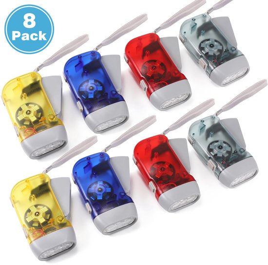 YONO Led Knijpkat Set - met Dynamo Oplaadbaar - Opwindbare Zaklampen - Handmatig Zonder Batterij Opwindbaar - 8 Stuks