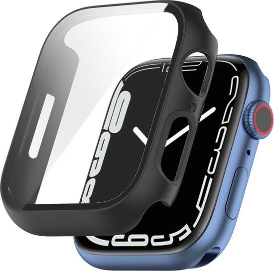 YONO Screen Protector Case geschikt voor Apple Watch Series 7 / 8 / 9 (45 mm) - Full Cover Bumper Hoesje iWatch - Zwart