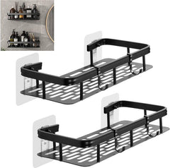 YONO Doucherek Wand - Hangend zonder Boren - Zelfklevend Badkamer Rekje - 2 Laags - Zwart