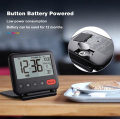 YONO Reiswekker Digitaal met Alarm - Klok met Temperatuur en Datum - Compact en Opvouwbaar voor Reizen - Zwart