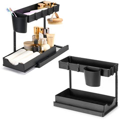 YONO Gootsteenkast Organizer Uitschuifbaar - Hoogte Verstelbaar - Keukenkast Rek - Gootsteenrek - Zwart