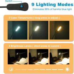 YONO Leeslampje voor Boek - op Batterijen - in Bed - met Klem - Draadloos - Klemlamp Slaapkamer - Zwart