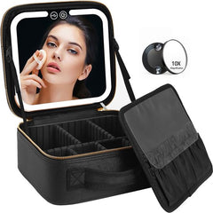 YONO Make Up Tas met Spiegel en Led - Organizer - Beautycase - Koffer - Dames - Meisje - Zwart