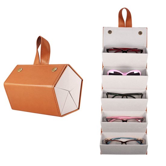 YONO Brillenkoker Hard Case voor Onderweg - Brillendoos Opbergbox tot 5 Brillen - Etui Opbergsysteem - Bruin