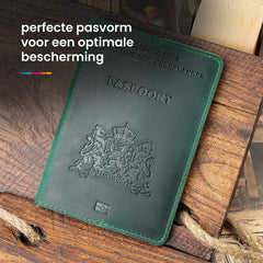YONO Paspoort Hoesje Nederland Leer - Houder Cover Mapje - Donkergroen