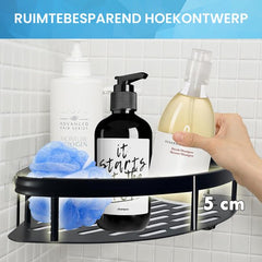YONO Doucherek Hoek - Hangend zonder Boren - Zelfklevend Badkamer Rekje - 2 Laags - Zwart
