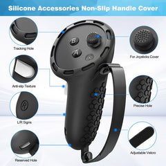 YONO Accessoires Set geschikt voor Meta Quest 3 - Grip Case Controller - Siliconen Cover Face en VR Bril - Oculus - 9in1 - Zwart