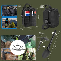 YONO Survival Kit Outdoor - Overlevingspakket Noodpakket Rampenrugzak - Mes - Schep - Vuurstarter - XL Set - Zwart