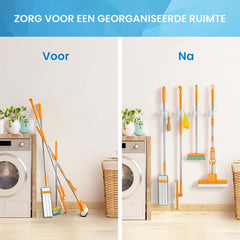 YONO Bezemhouder Ophangsysteem Zelfklevend - Bezem Houder met Haak - Haakjes 4 Stuks - Klem voor Stelen en Borstels - Plakhaakjes - Wandhaakjes - Tuingereedschap - Transparant