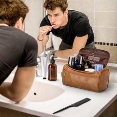 YONO Toilettas Heren - Toiletzak met Haak - Kunstleer - Travel Organizer Mannen - Bruin