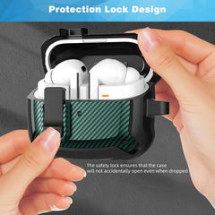 YONO Armor Hard Case geschikt voor Samsung Galaxy Buds 3 - 3 Pro - Hoesje met Lock - Carbon Design - Donkergroen