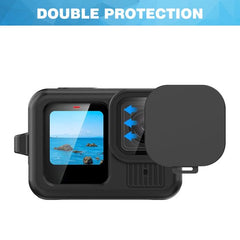 YONO Siliconen Bescherming Set geschikt voor GoPro Hero 13 12 11 10 9 - Case Hoesje - Lens Kapje - Koord - Zwart