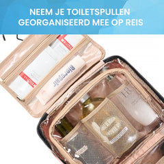 YONO Toilettas Dames XL - Travel Organizer met Haak - Make Up / Cosmetica / Beauty Tas - Lichtroze
