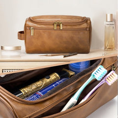 YONO Toilettas Heren - Toiletzak met Haak - Kunstleer - Travel Organizer Mannen - Bruin