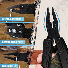 YONO Multitool Zakmes 20in1 - Multifunctioneel Survival Mes en Tang - Gereedschap Outdoor - Jachtmes - RVS - Zwart