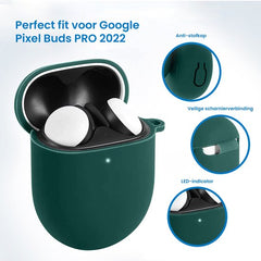 YONO Hoesje geschikt voor Google Pixel Buds Pro (2022) - Siliconen Draadloze Oordopjes Case met Clip – Donkergroen