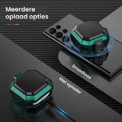 YONO Armor Hard Case geschikt voor Samsung Galaxy Buds 2 Pro (2022) - Galaxy Buds Pro (2021) - Galaxy Buds 2 (2021) - Galaxy Buds Live (2020) - Hoesje met Lock en Clip - Groen