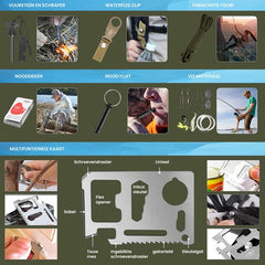 YONO Survival Kit Outdoor - Overlevingspakket Noodpakket Rampenrugzak - Mes - Schep - Vuurstarter - XL Set - Zwart