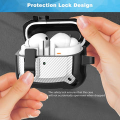 YONO Armor Hard Case geschikt voor Samsung Galaxy Buds 3 - 3 Pro - Hoesje met Lock - Carbon Design - Wit