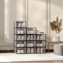 YONO Sneakerbox - Schoenenbox - Schoenen Opbergsysteem - Schoenenrek Organizer - Transparant - Zwart - 1 Box