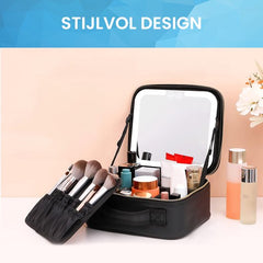 YONO Make Up Tas met Spiegel en Led - Organizer - Beautycase - Koffer - Dames - Meisje - Zwart