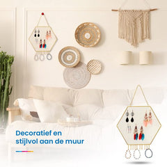 YONO Sieradenrekje Hexagoon - Hangend Rekje voor Opbergen Oorbellen / Ketting / Armband - Houder Display Rekje - Goud