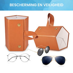 YONO Brillenkoker Hard Case voor Onderweg - Brillendoos Opbergbox tot 5 Brillen - Etui Opbergsysteem - Bruin