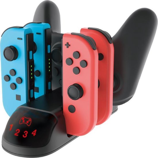 YONO Charging Docking Station - geschikt voor Nintendo Switch Pro Controller en Joy Con - Oplader met LED Indicatiescherm - Zwart