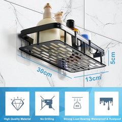 YONO Doucherek Wand - Hangend zonder Boren - Zelfklevend Badkamer Rekje - 2 Laags - Zwart