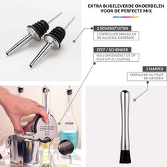 YONO Premium Cocktailshaker Set 10-Delig - RVS 800ml met Bar Cocktail Accessoires - Zilver