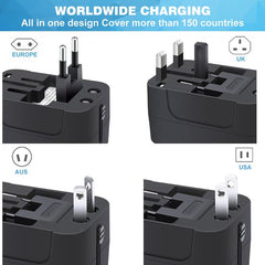YONO Reisstekker - Wereldstekker Universeel - USB-C en USB-A Reis Adapter - 150+ Landen - Amerika USA - Zuid Amerika - Engeland UK - Azië - Europa - Afrika - Thailand - Type G A - Zwart