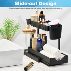 YONO Gootsteenkast Organizer Uitschuifbaar - Hoogte Verstelbaar - Keukenkast Rek - Gootsteenrek - Zwart