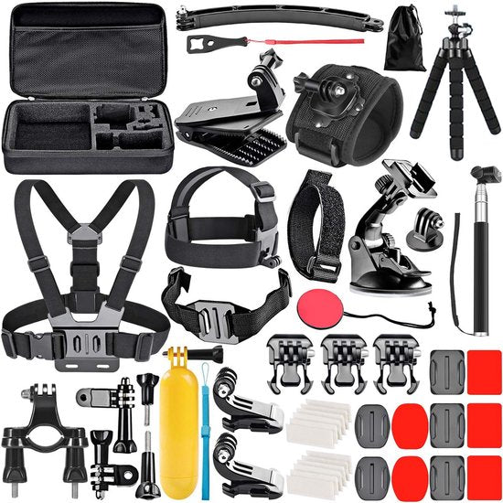 YONO Accessoires Set 50in1 geschikt voor GoPro Hero 13 12 11 10 - DJI Osmo - Insta360 - Chest Mount - Stick - Tas - Hoofdband