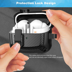YONO Armor Hard Case geschikt voor Samsung Galaxy Buds 3 - 3 Pro - Hoesje met Lock - Carbon Design - Zwart