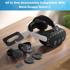 YONO Accessoires Set geschikt voor Meta Quest 3 - Grip Case Controller - Siliconen Cover Face en VR Bril - Oculus - 9in1 - Zwart