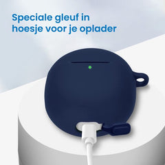 YONO Hoesje geschikt voor Google Pixel Buds Pro (2022) - Siliconen Draadloze Oordopjes Case met Clip – Donkerblauw