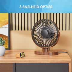YONO Tafelventilator - USB Ventilator voor Tafel of Bureau - Kantelbaar - 3 Snelheden - Houtlook
