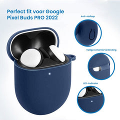 YONO Hoesje geschikt voor Google Pixel Buds Pro (2022) - Siliconen Draadloze Oordopjes Case met Clip – Donkerblauw