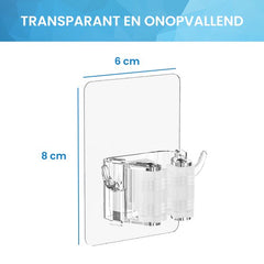 YONO Bezemhouder Ophangsysteem Zelfklevend - Bezem Houder met Haak - Haakjes 4 Stuks - Klem voor Stelen en Borstels - Plakhaakjes - Wandhaakjes - Tuingereedschap - Transparant