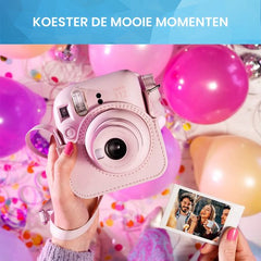 YONO Accessoires Set geschikt voor Fujifilm Instax Mini 12 - Camera Tas met Draagriem - Hoesje en Fotoalbum - Bloesem Roze