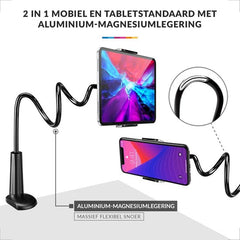 YONO Tablet Houder Flexibel - Smartphone Standaard Universeel - Statief geschikt voor Bureau Tafel en Bed - iPad - Telefoon - GSM - Zwart