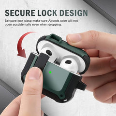 YONO Armor Hoesje geschikt voor Apple Airpods 3 (3e Generatie) - Hard Case met Lock en Clip - Donkergroen