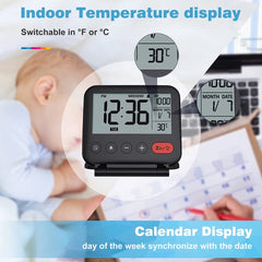 YONO Reiswekker Digitaal met Alarm - Klok met Temperatuur en Datum - Compact en Opvouwbaar voor Reizen - Zwart