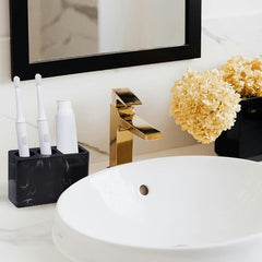 YONO Tandenborstelhouder Vrijstaand - Houder Tandenborstel - Scheermesje - Electrische - Opzetstukjes - Bakje Badkamer Organizer - Marmer Zwart