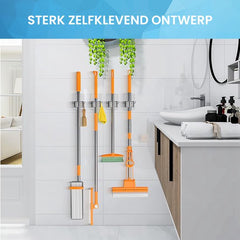 YONO Bezemhouder Ophangsysteem Zelfklevend - Bezem Houder met Haak - Haakjes 4 Stuks - Klem voor Stelen en Borstels - Plakhaakjes - Wandhaakjes - Tuingereedschap - Transparant